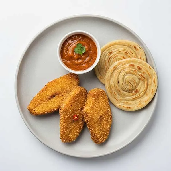 Semolina Fried Fish With Mango Chili Chutney & Parotta